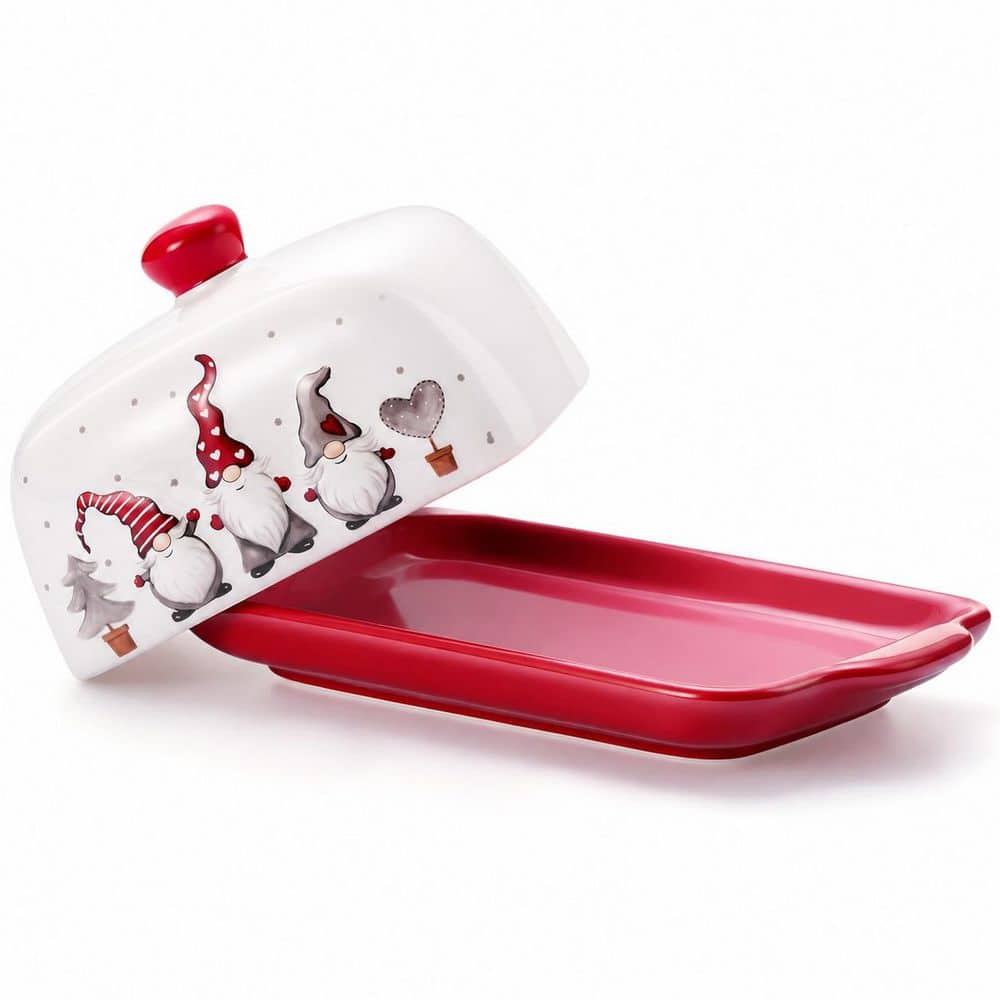 Ceramic Butter Dish with Lid Christmas Santa Gnomes Design 7.48 in. Microwave and Dishwasher Safe Wide price history on PriceWatchPro