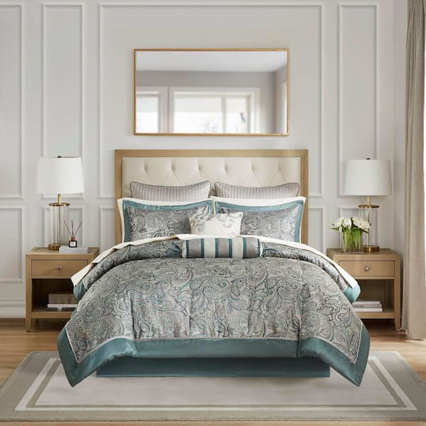 Whitman 12-Piece Teal Polyester King Complete Bed in a Bag