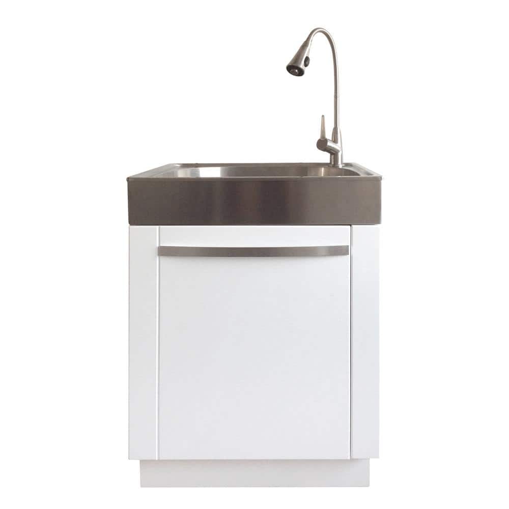 Glacier Bay All In One 24 2 X 21 3 33 8 Stainless Steel Laundry Utility Sink And White Cabinet Ql038 The Home Depot Stainless Steel Laundry Utility Sink, Utility Sink And Cabinet For Laundry Room
