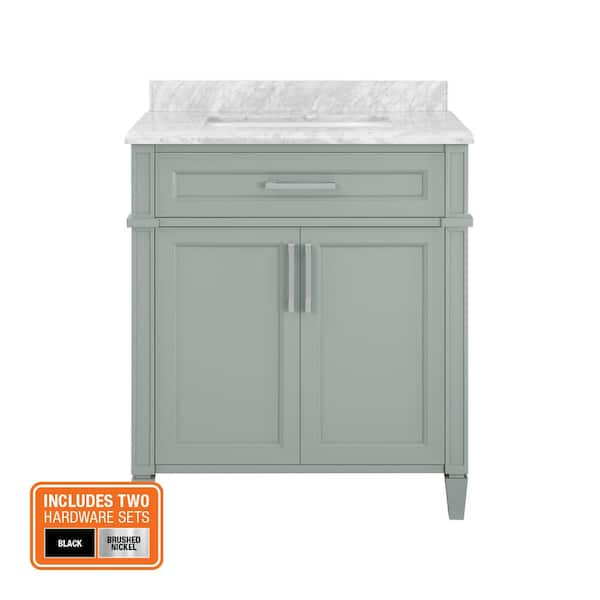 Caville 30 in. Single Sink Sage Green Bath Vanity with Carrara Marble Top (Assembled)