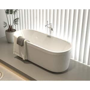 59 in. Acrylic Flatbottom Freestanding Soaking Bathtub in White, Chrome Overflow Pop-Up Drain