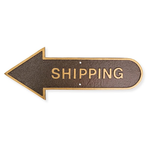 Montague Metal Products 6 in. x 15.5 in. Left Arrow Shipping Statement Plaque Sign-Hammered Bronze