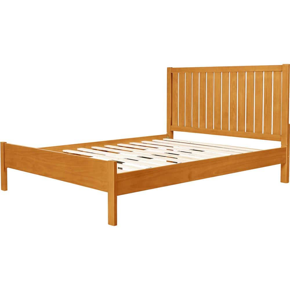 Graham Oak King Solid Pine Wood Platform Bed with Slatted Headboard