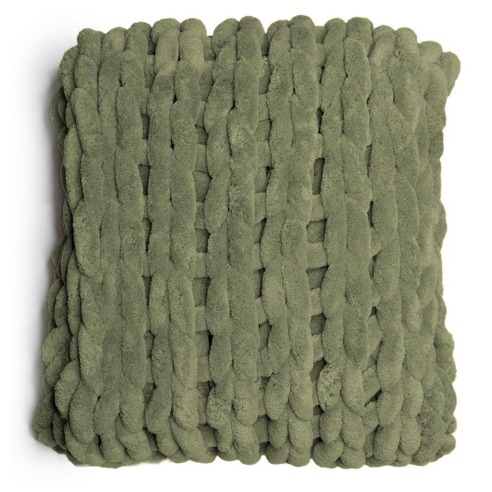 Cozy Olive Chenille Electric Knitted 50"x40" Reversible Throw