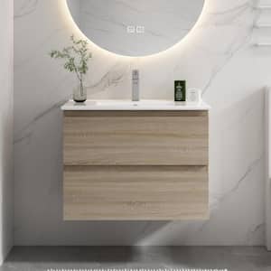 24 in. W x 18 in. D x 20.25 in. H Single Sink Wall Bath Vanity in Light Oak with White Ceramic Top