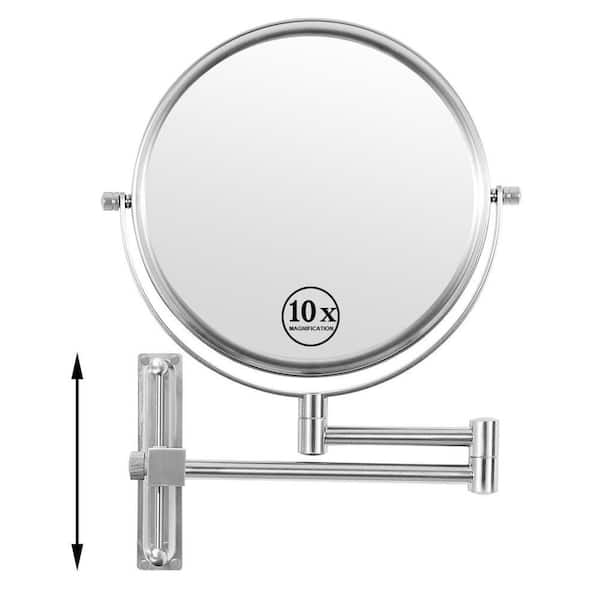 8 in. W x 8 in. H Round 1X/10x Magnifying Height Adjustable Telescopic Wall Bathroom Makeup Mirror in Chrome