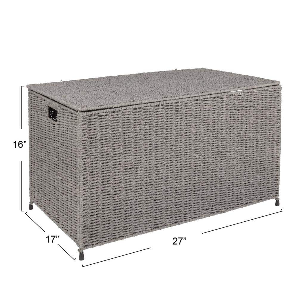Large Gray Woven Paper Rope Storage Chest with Hinged Lid
