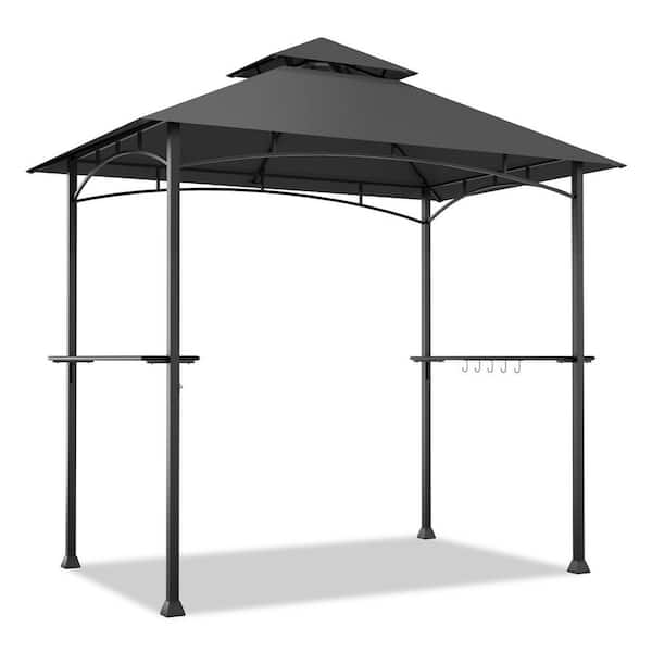 ANGELES HOME 8 ft. x 5 ft. Outdoor Gray Gazebo Canopy Barbecue Grill Tent BBQ Shelter
