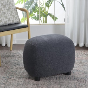 Dark Gray Boucle Upholstered Footrest Round Ottoman