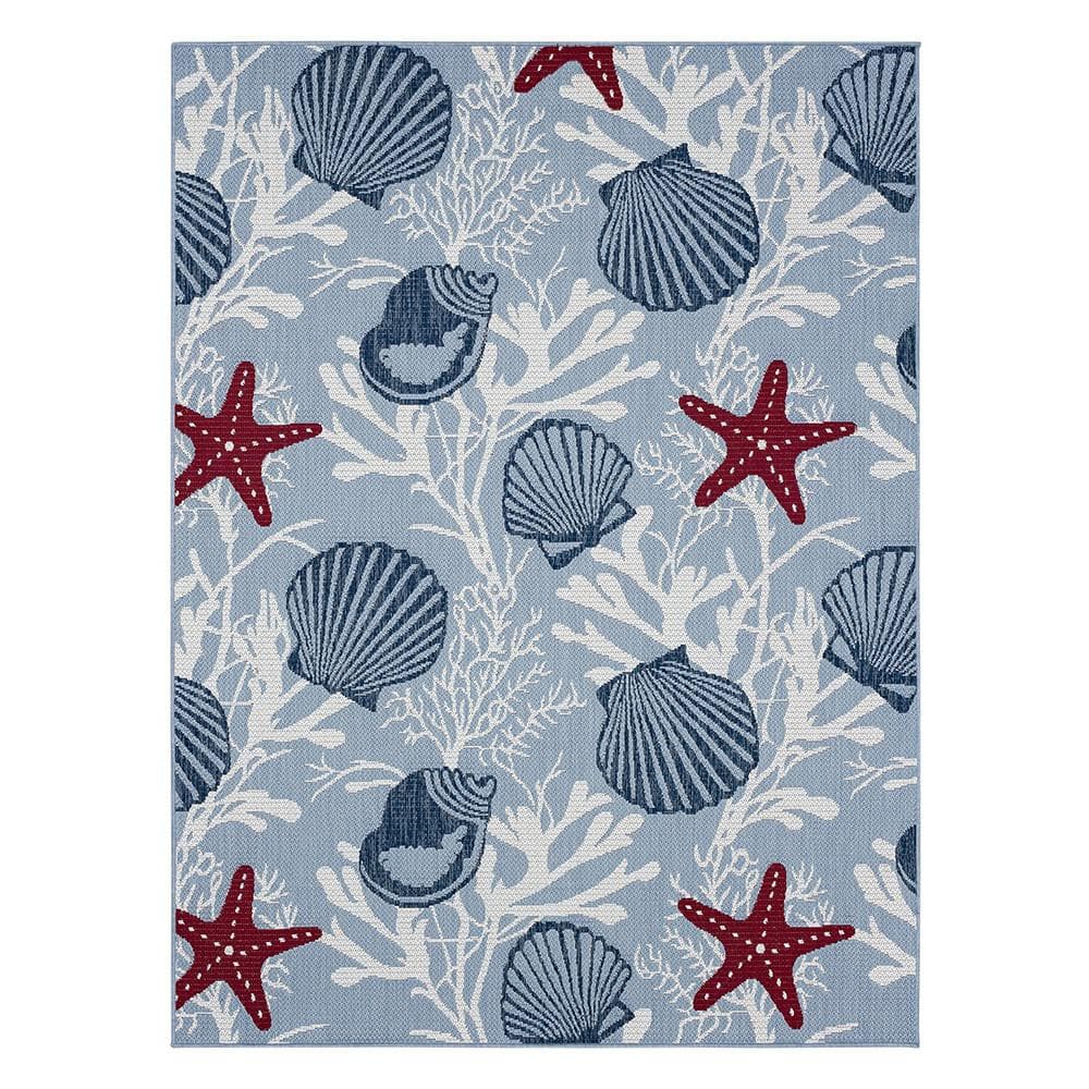Hampton Bay Poolside Sea 6 ft. 6 in. x 9 ft. Indoor/Outdoor Area Rug ...