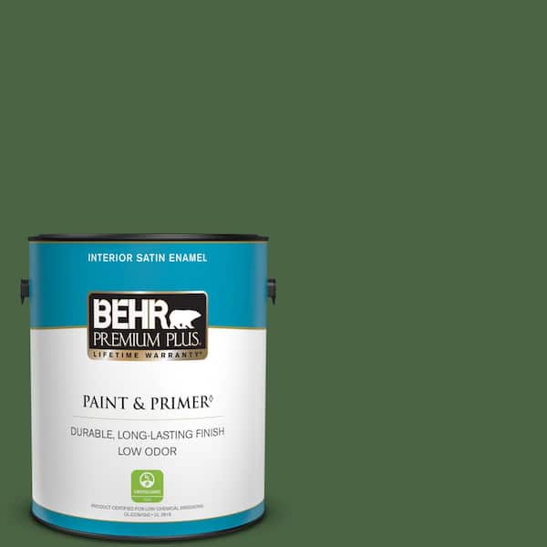 BEHR PREMIUM PLUS 1 gal. #S400-7 Deep Viridian Satin Enamel Low Odor Interior Paint & Primer
