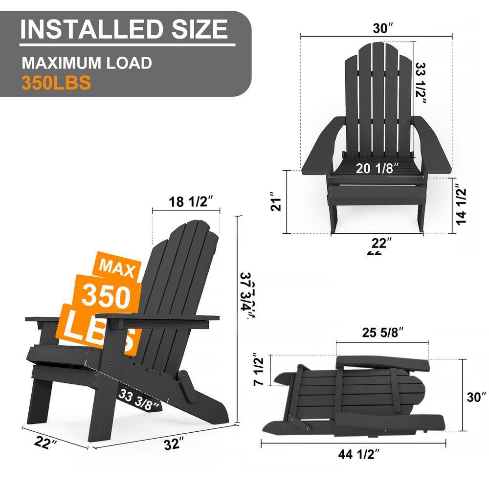 Black Plastic Folding Adirondack Chairs Set of 4