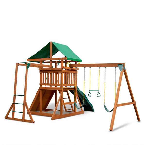 Pin on Mega fort, triple swing set, monkey bars