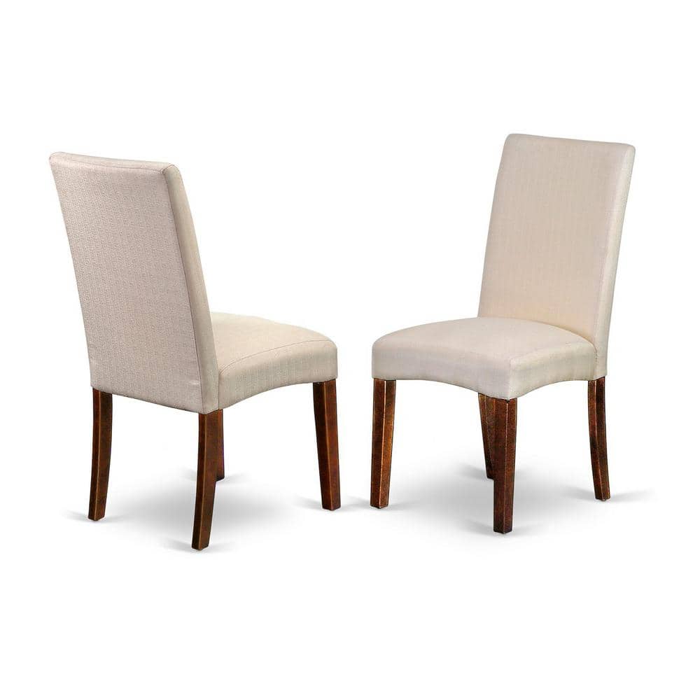 Mahogany Round Dining Table Set with Cream Linen Chairs