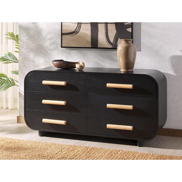 black and natural wood dresser Oak this piece is equipped with six easy open drawers for practical and good looking clothing storage General finishes lamp black with