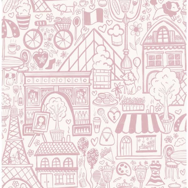 NuWallpaper Oui Paris Pink Peel and Stick Wallpaper Sample