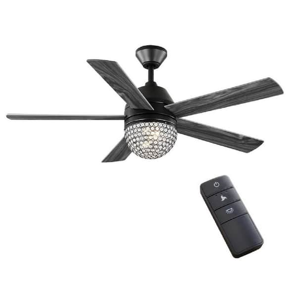 Home Decorators Collection Vendome 52 In. Indoor LED Matte Black Downrod Ceiling Fan with Light Kit, Remote Control and 5 Reversible Blades