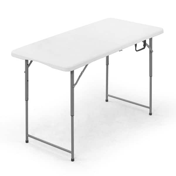 47.2 in. Gray Rectangle Steel Frame White Plastic Foldable Picnic Table