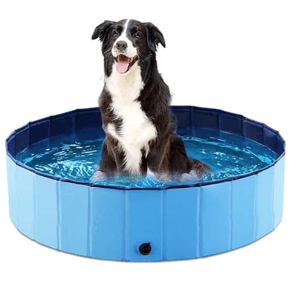 32"L x 8"H Blue Foldable Hard Plastic Dog/Kiddie Pool,Collapsible Portable Wading Bath Tub for Pets & Kids