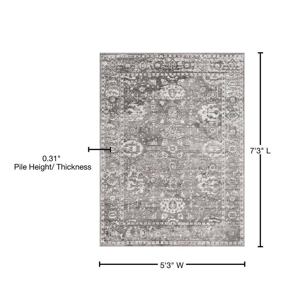 Gray Rectangular Handmade Synthetic Area Rug, 5' x 7'