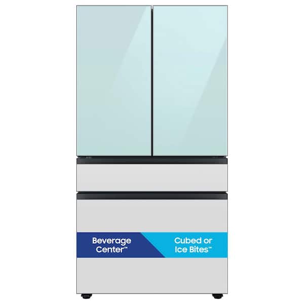 Bespoke 36 in. 23 cu. ft. Counter Depth Morning Blue/White Glass 4-Door French Door Smart Refrigerator w/Beverage Center