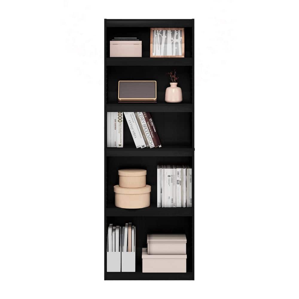Black Adjustable 5-Tier Wood Bookcase