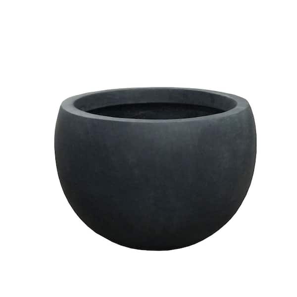 19.9"Dia Charcoal Round Concrete Bowl Planter with Drainage Plug for Garden Patio Home
