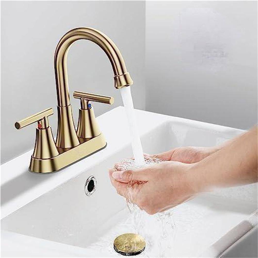 4-Inch Brushed Gold Stainless Steel Bathroom Faucet Set
