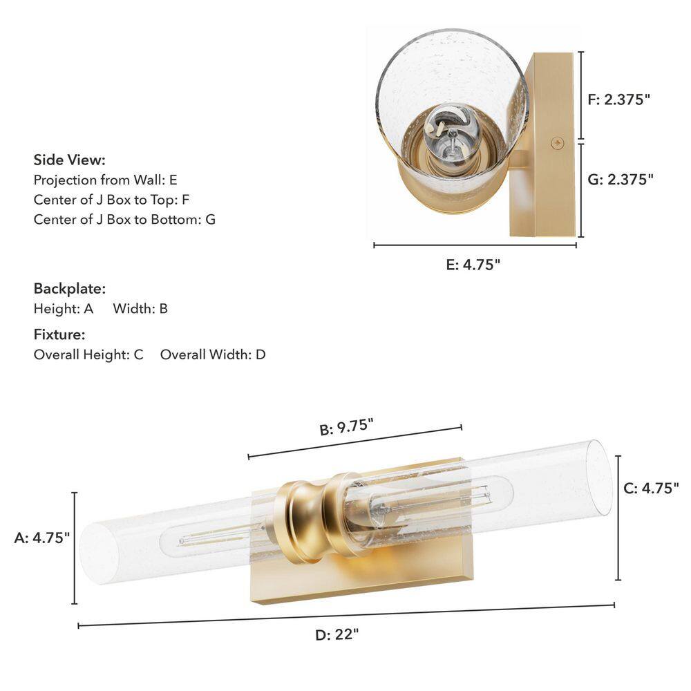 Lenlock 22" Gold Vanity Light with Clear Seeded Glass Shades