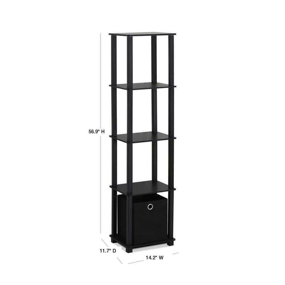 Furinno 5-Tier Black No-Tools Display Shelf with Storage Bin