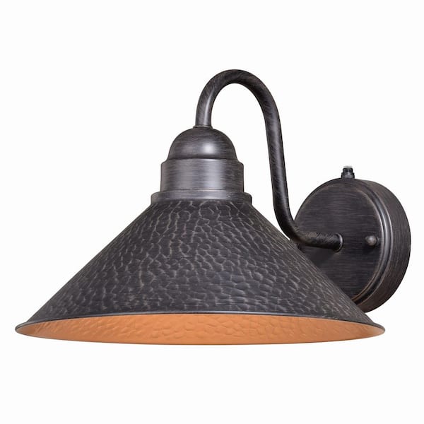 VAXCEL Outland 1-Light Dusk to Dawn Black Gold Farmhouse Barn Dome Outdoor Wall Lantern Sconce