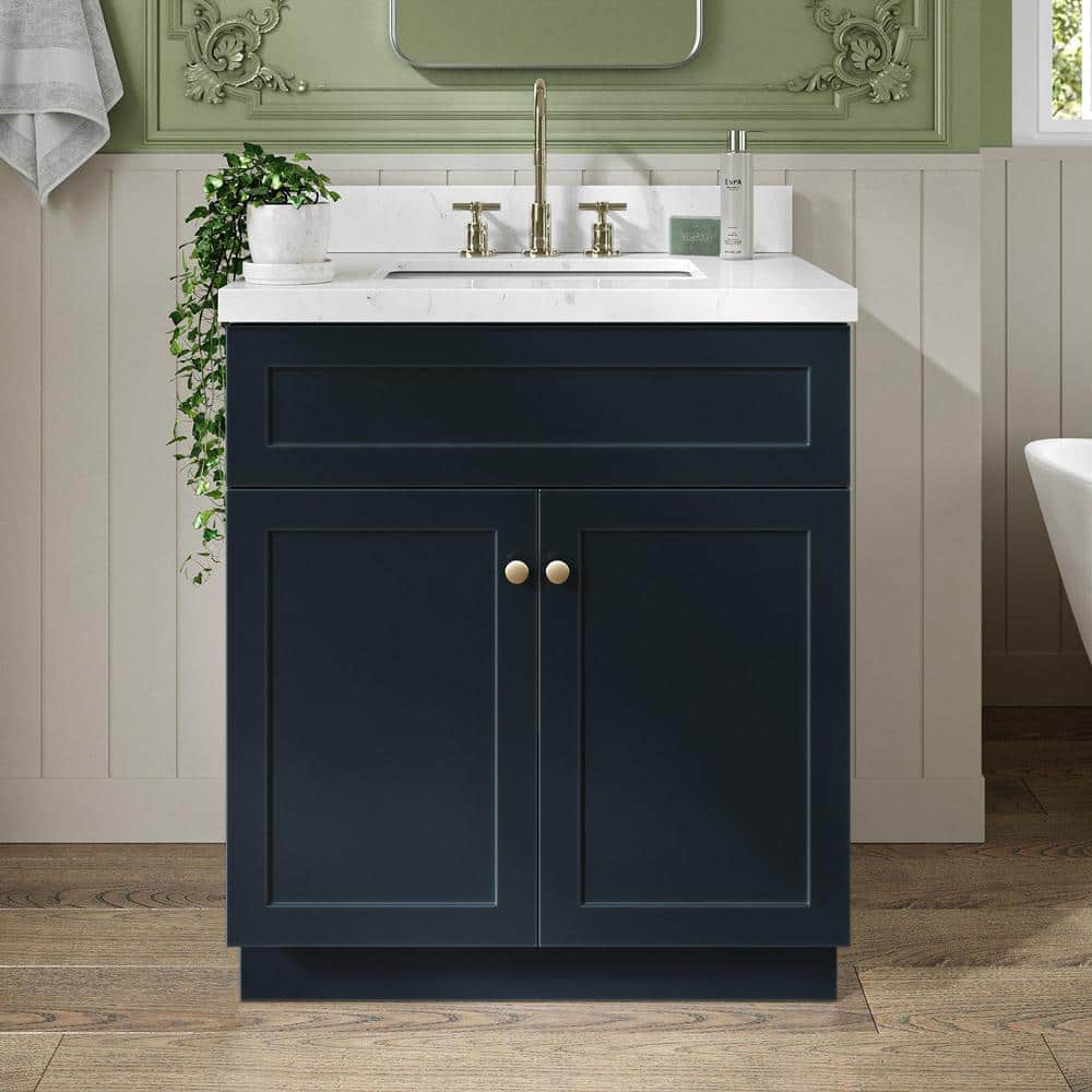Hamlet 30 in. Single Sink Freestanding Bathroom Vanity in Midnight Blue with Carrara White Quartz Top price history on PriceWatchPro