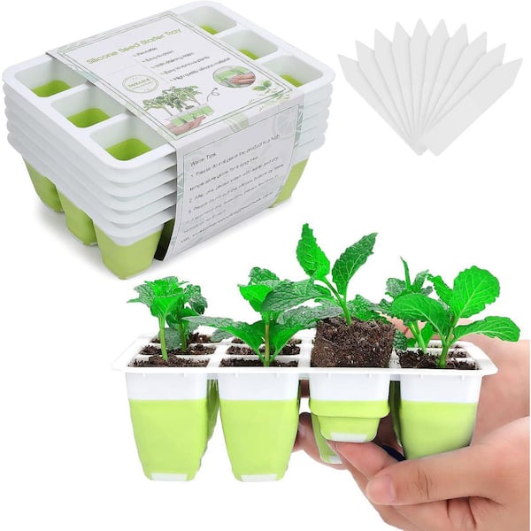 2-Piece Reusable Silicone Seed Starter Tray Kit with Flexible Pop-Out Cells for Indoor Plant Germination