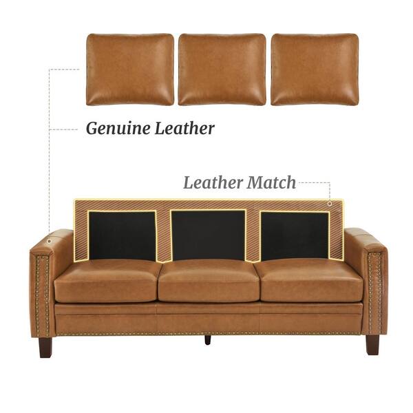 OrangeOne Sampson 84 in. Genuine Leather Square Arms 3-Seat Sofa