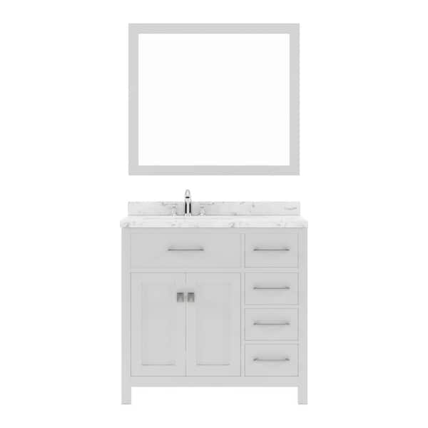 Virtu USA Caroline Parkway 36 in. W x 22 in. D x 35 in. H Single Sink Bath Vanity in White with Quartz Top and Mirror