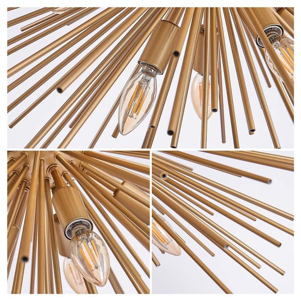 ARISKEEN 12-Light Starburst Chandelier, Gold Metal Hanging  display picture 2