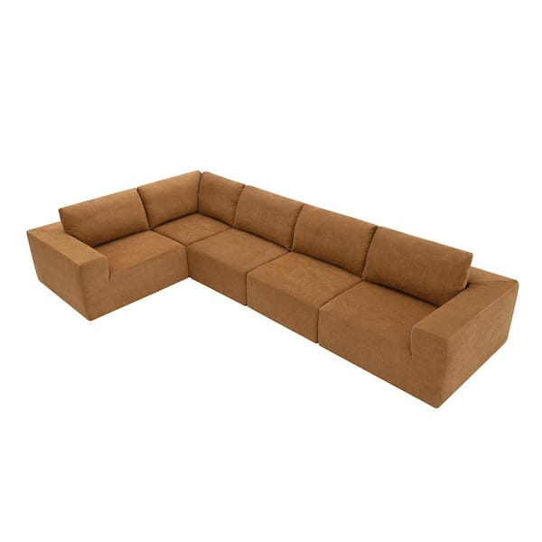 147 in. Terry Cloth Fabric Cloud Upholstered Sectional Sofa in. Brown, No Assembly Required