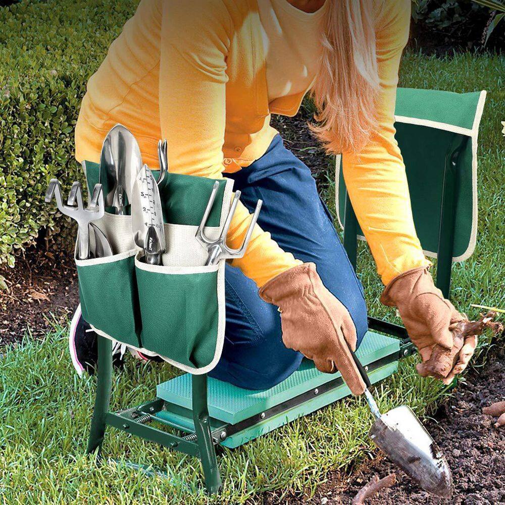 Green Foldable Garden Kneeler Seat with Tool Pouches