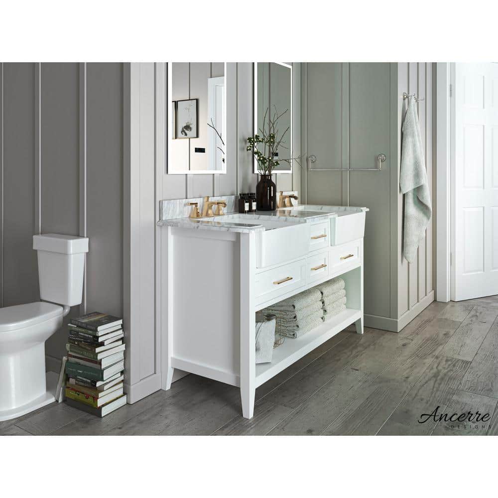 Hayley 60" White Farmhouse Double Basin Wood Vanity Set