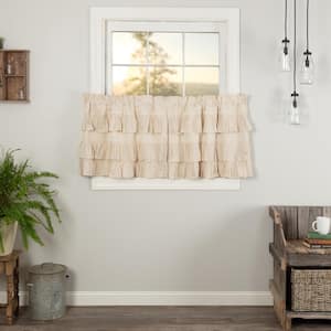 Simple Life Ruffled Flax 36 in. W x 24 in. L Light Filtering Tier Window Panel in Natural Creme Pair