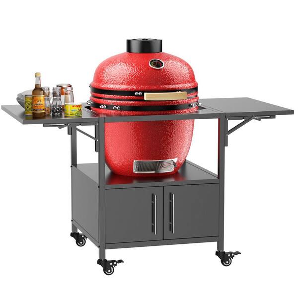 1-Piece 59.2 in. W Black Metal Outdoor Grill Table for Big Green