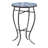Unbranded Mosaic Side Table, 21.4 in. Height Round Outdoor Accent Table w/ Blue and White Tile Top and Iron Frame Small End Table CC61302.00