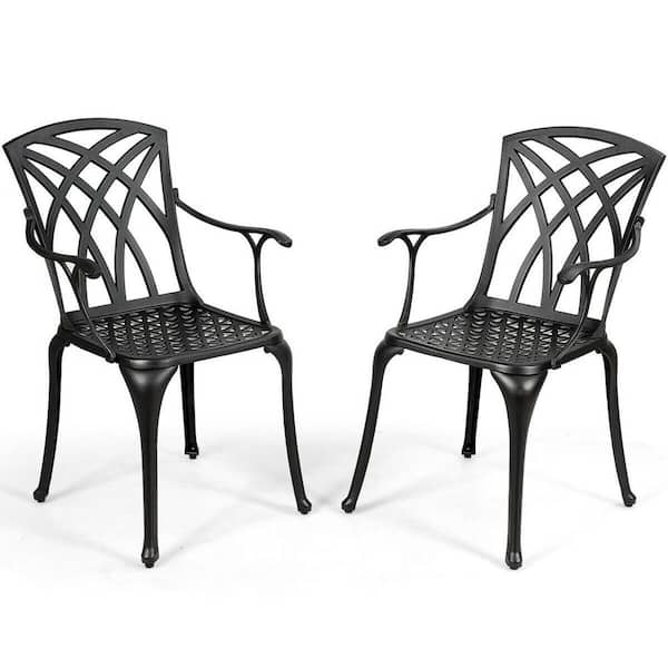Angeles Home 2 Piece Black Cast, Black Cast Aluminum Outdoor Dining Chairs