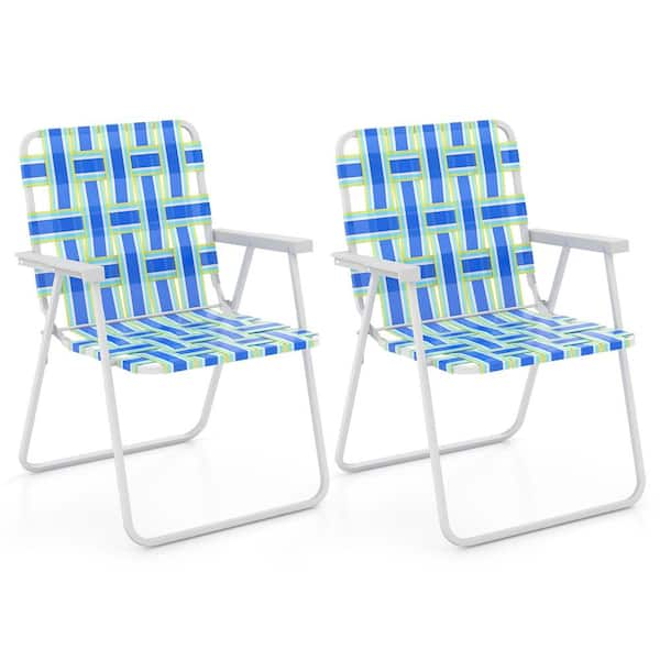 Costway 2-Pieces Blue Metal Folding Beach Chair HCST01235 - The Home Depot