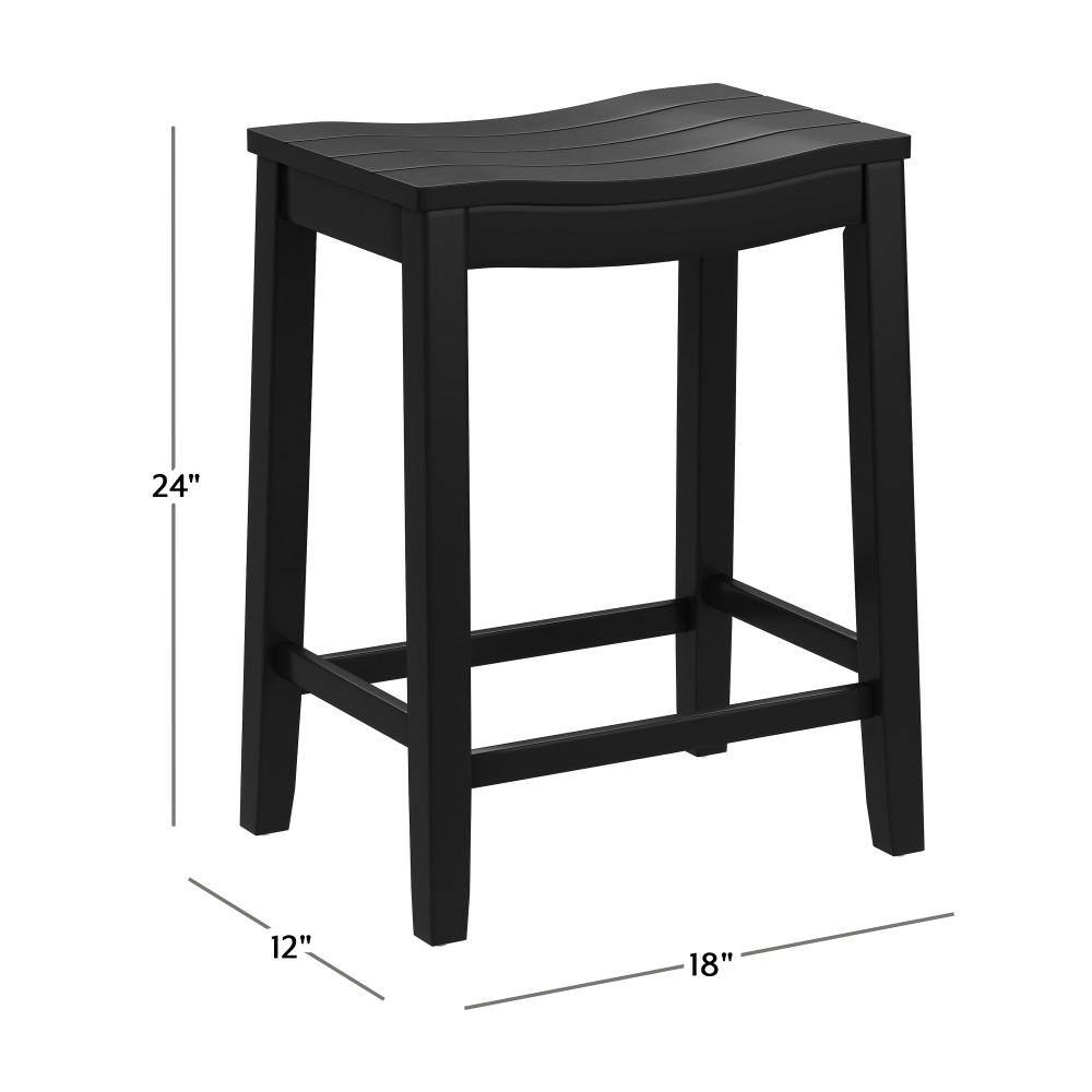 Black Wood Backless Saddle Counter Stool