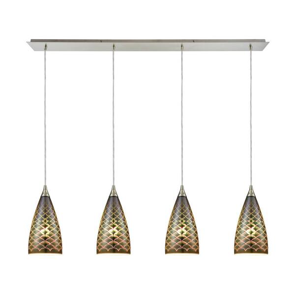 Titan Lighting Illusions 4-Light Linear Pan in Satin Nickel with 3D Fishscale Glass Pendant