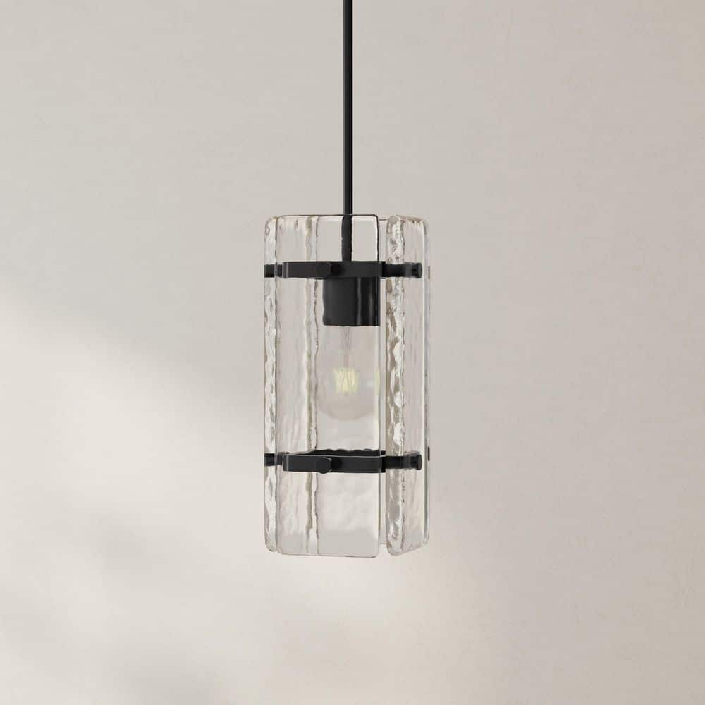 Rivera Matte Black Mini Pendant with Clear Textured Glass