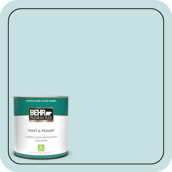 BEHR PREMIUM PLUS 1 qt. #T17-04 Peek a Blue Semi-Gloss Enamel Low Odor Interior Paint & Primer