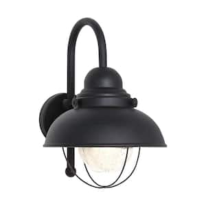 Sebring 1-Light Black Outdoor Large Flush Mount Light with Clear Seeded Glass Diffuser