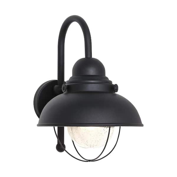 Sebring 1-Light Black Outdoor Large Flush Mount Light with Clear Seeded Glass Diffuser